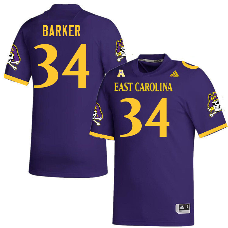 Men #34 Jackson Barker ECU Pirates College Football Jerseys Stitched-Purple